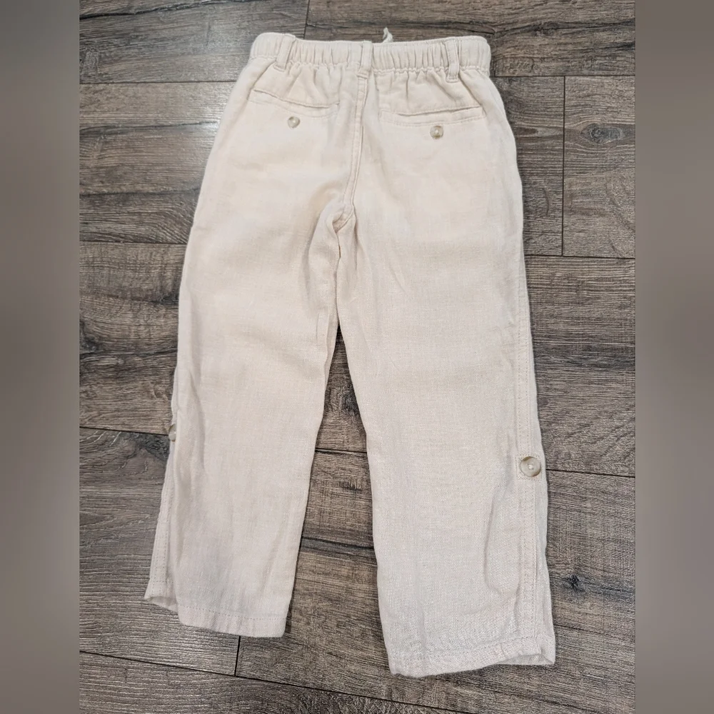 Gymboree 4T Linen Blend Pants Pull On Cuffed Light Tan Cream Neutral Toddler Boy - Picture 2 of 5